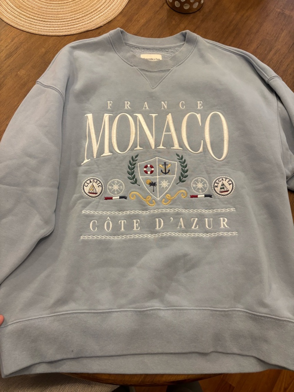 Abercrombie & Fitch Light Blue Monaco Embroidered Crewneck
